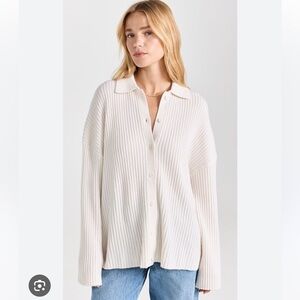 Reformation Fantino Cashmere Collared Cardigan in white (gossamer)
